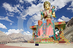 Statue of Buddha near Diskit Monastery in Nubra Valley, Ladakh, India