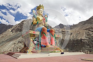 Statue of Buddha near Diskit Monastery in Nubra Valley, Ladakh, India photo