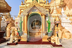Statue of buddha at Shwedagon pagoda in Yangoon