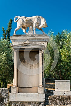 Statue of Bull in archaeological site of  Kerameikos, the cemetery of ancient Athens