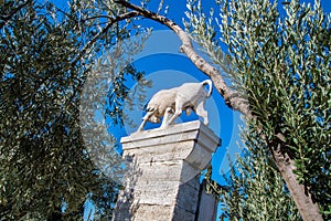 Statue of Bull in Kerameikos, the cemetery of ancient Athens in Greece