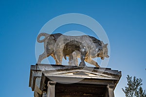 Statue of Bull in Kerameikos, the cemetery of ancient Athens in Greece