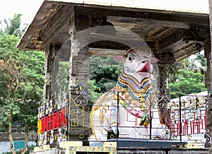 Statue of the bull Nandi, Lord Shiva rideable an animal, in front of the ancient temple Ekambareswarar, Kanchipuram, photo