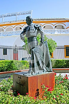 Statue of bullfighter outside bullring in Seville Spain