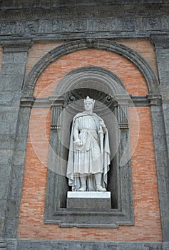 Statue of Carlo I d`Angio on the facade of Royal Palace in Naple