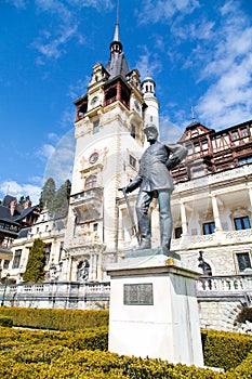 Statue of Carol I, king of Romania, in front of Peles Castle, Romania