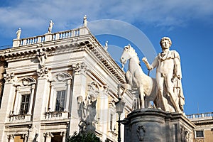 The Statue of Castor Statua di Castore on the top of Capitoline Hill in Rome, Italy