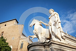 The Statue of Castor Statua di Castore on the top of Capitoline Hill in Rome, Italy