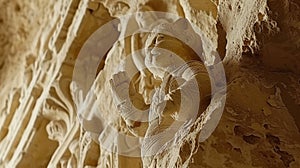 A statue of a cat on the side of some rocks, AI