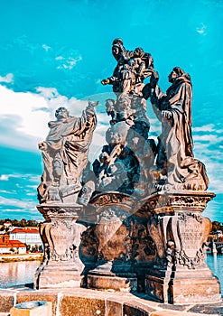 Statue on Charle`s bridge. Prague