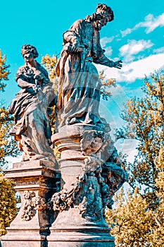 Statue on Charle`s bridge. Prague