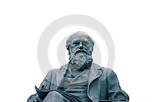 Statue of Charles Darwin isolated on a white background.