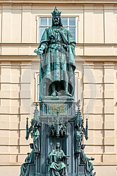 Statue of Charles IV Karolo Quarto on Crusaders square near Charles bridge, Prague, Czech Republic