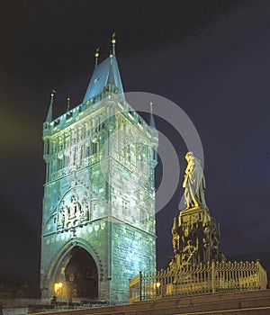 Statue of Charles V at night