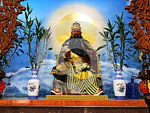 Statue of Chinese religious god in the Chinese shrine