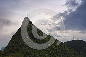 Statue of Christ the Redeemer Cristo Redentor in Portuguese on top of Corcovado Hill. photo