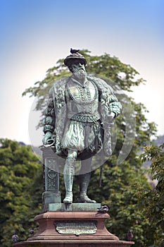 Statue of Christoph Duke of Wuerttemberg on Caste Square Schlossplatz , Stuttgart, Germany