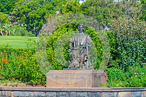 Statue of Christopher Columbus at Santa Catarina park in Funchal photo