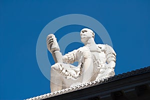 statue of the condottieri Jean de MÃÂ©dicis sitting in Florence, Tuscany, Italy. - next to the the Basilica of San Lorenzo. Monumen