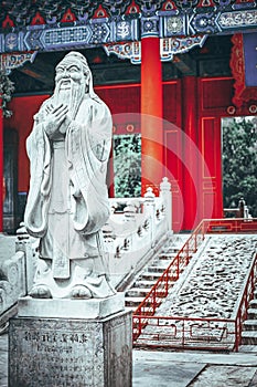 Statue of Confucius, the great Chinese philosopher in Temple of Confucius at Beijing