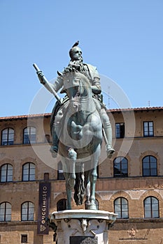 The statue of Cosimo I de Medici on Piazza della Signoria in Florence