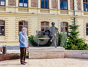 Statue of Count Gyorgy outside Franciscan Church on Foe Square. Keszthely, Hungary