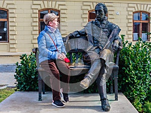 Statue of Count Gyorgy outside Franciscan Church on Foe Square. Keszthely, Hungary