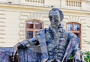 Statue of Count Gyorgy outside Franciscan Church on Foe Square. Keszthely, Hungary