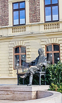 Statue of Count Gyorgy outside Franciscan Church on Foe Square. Keszthely, Hungary