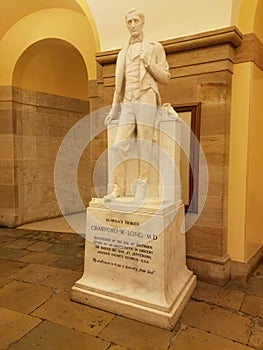 A Statue of Crawford W. Long from Georgia in the National Statuary Hall in the US Capitol Building in Washington DC