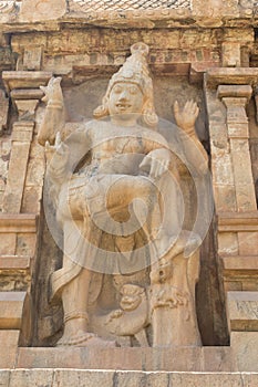 Statue of a dancing figure inside the Brihadishwara Temple in Tanjore (Thanjavur) in Tamil Nadu - India