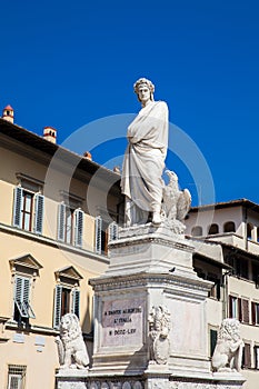 Statue of Dante Alighieri erected in 1865 at Piazza Santa Croce in Florence