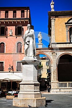 The statue of Dante Alighieri in the Piazza dei Signori, Verona, Veneto, Italy