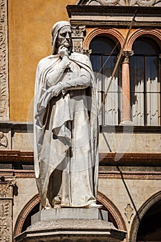 The statue of Dante Alighieri in the Piazza dei Signori, Verona, Veneto, Italy