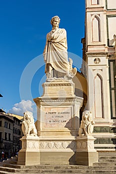 Statue of Dante Alighieri at Santa Croce basilica in Florence, Italy
