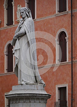 Statue of Dante Alighieri in Verona in Italy