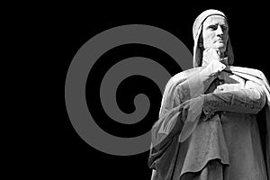 Statue of Dante in Verona  on black background - Veneto Italy