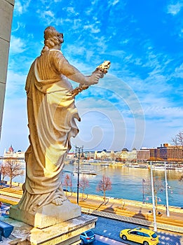 The statue with Danube in the backdrop, Budapest, Hungary