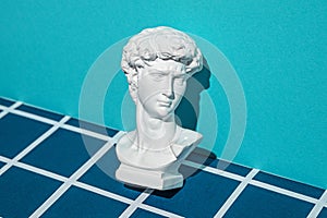 Statue of David& x27;s head in digital cyberspace. Minimal concept of online technologies and modern art and cyberpunk