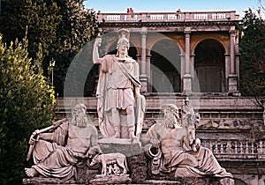 Statue Dea Roma Rome, armed with lance and helmet, in front is