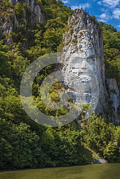 The statue of Decebal 55 m high carved in stone, near Danube