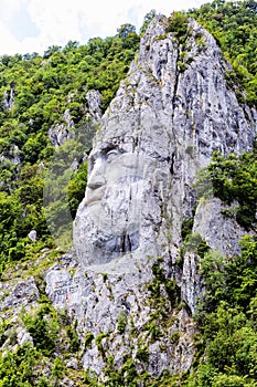 The statue of Decebal carved in the mountain