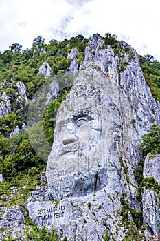 The statue of Decebal carved in the mountain