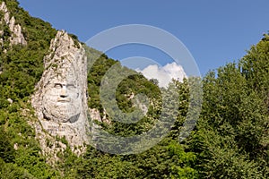 Statue of Decebal carved on side of a hill