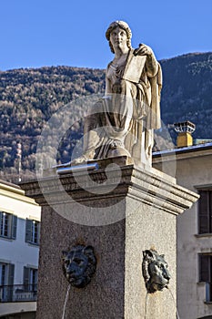 Statue dedicated to History.19th century. Tirano. Italy