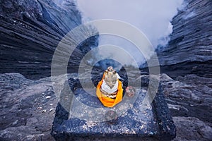 Statue of the deity Ganesha in the crater of the Bromo volcano in Indonesia