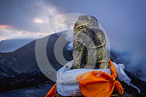 Statue of the deity Ganesha in the crater of the Bromo volcano in Indonesia