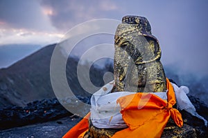 Statue of the deity Ganesha in the crater of the Bromo volcano in Indonesia