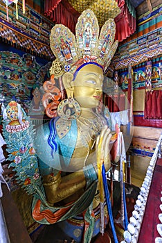 Statue depicting Maitreya at the Thikse Monastery in Ladakh, India