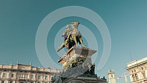 Statue Di Vittorio Emanuele Ii Cavallo In The Piazza Del Duomo Milano.